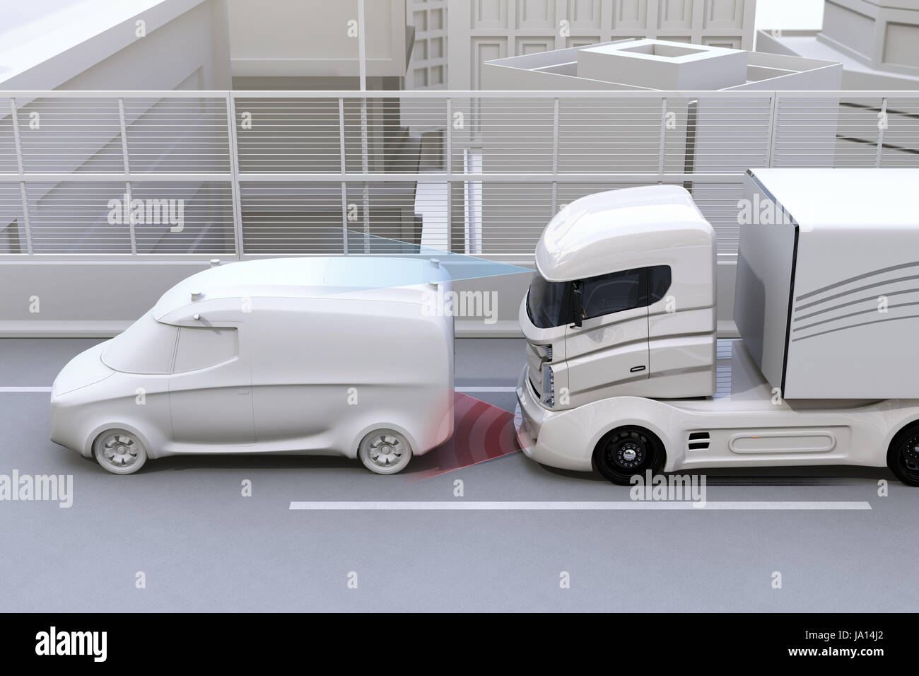 Sistema di frenatura automatica evitare incidente auto da incidente d'auto. Concetto di Driver Assistance Systems. Il rendering 3D'immagine. Foto Stock