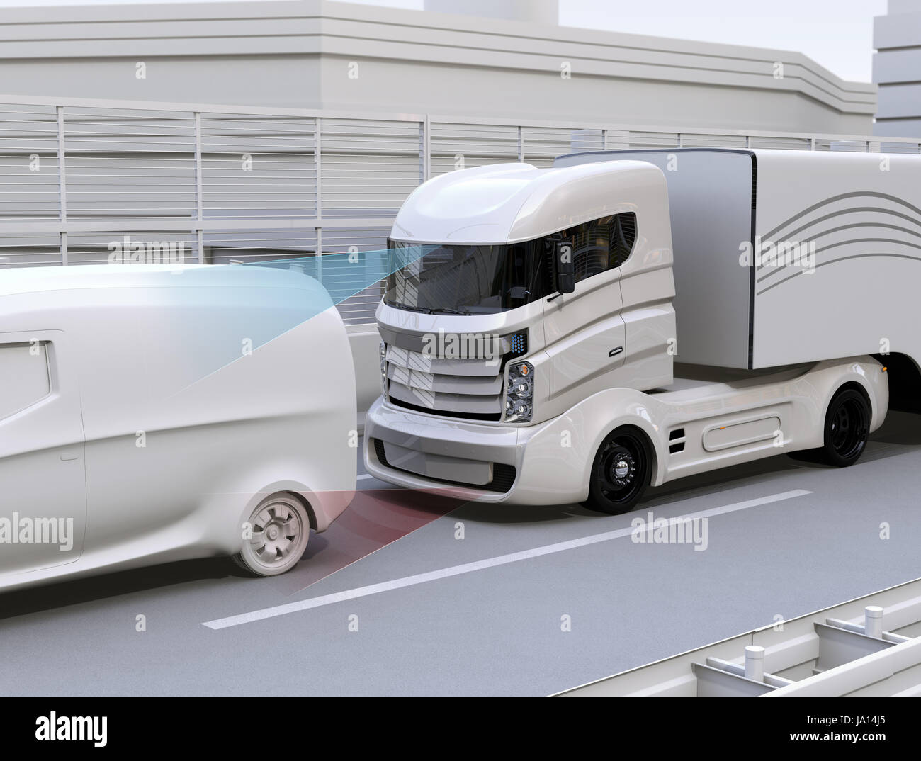 Sistema di frenatura automatica evitare incidente auto da incidente d'auto. Concetto di Driver Assistance Systems. Il rendering 3D'immagine. Foto Stock