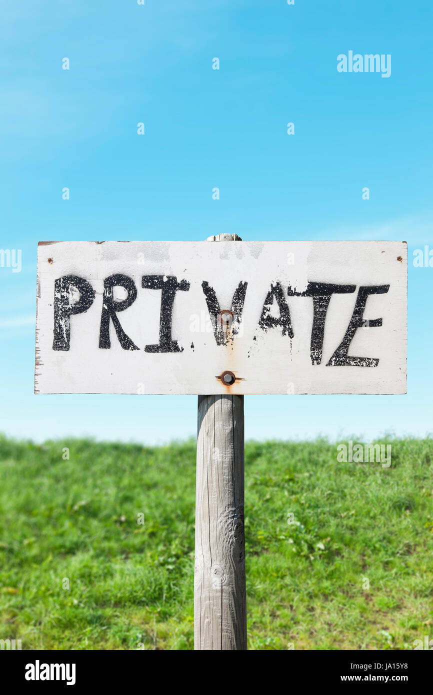 Privato, legno, segnaletica, avvertimento, segno, legno, privacy, privato, blu, legno, Foto Stock