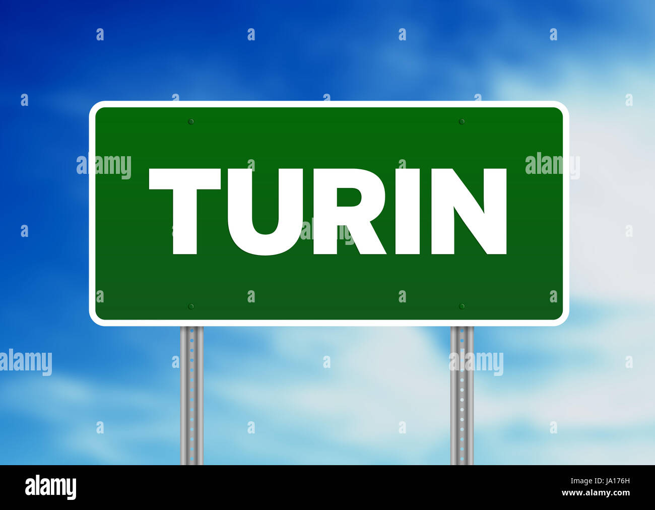 Verde Italia, Torino autostrada segno su Sfondo nuvola. Foto Stock