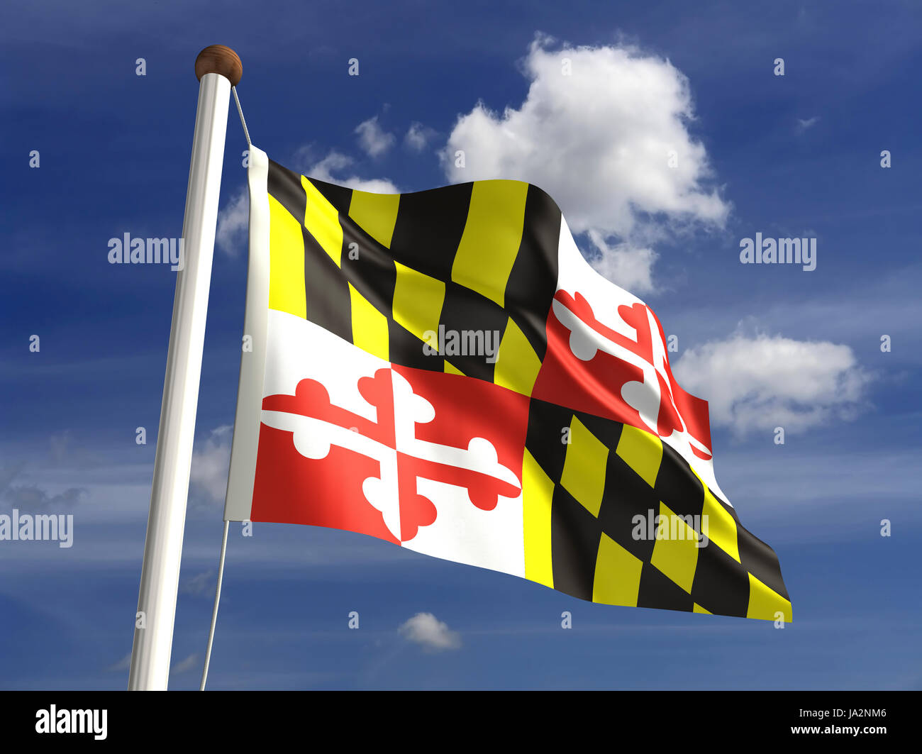 Isolato, americano, Stati Uniti d'America, all'aperto, bandiera, pole, banner, membro, wave, segno, Foto Stock