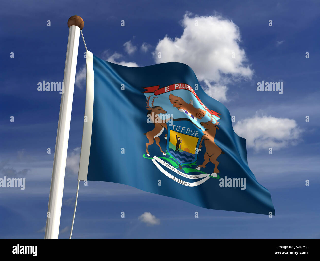 Isolato, americano, Stati Uniti d'America, all'aperto, bandiera, pole, banner, membro, wave, segno, Foto Stock