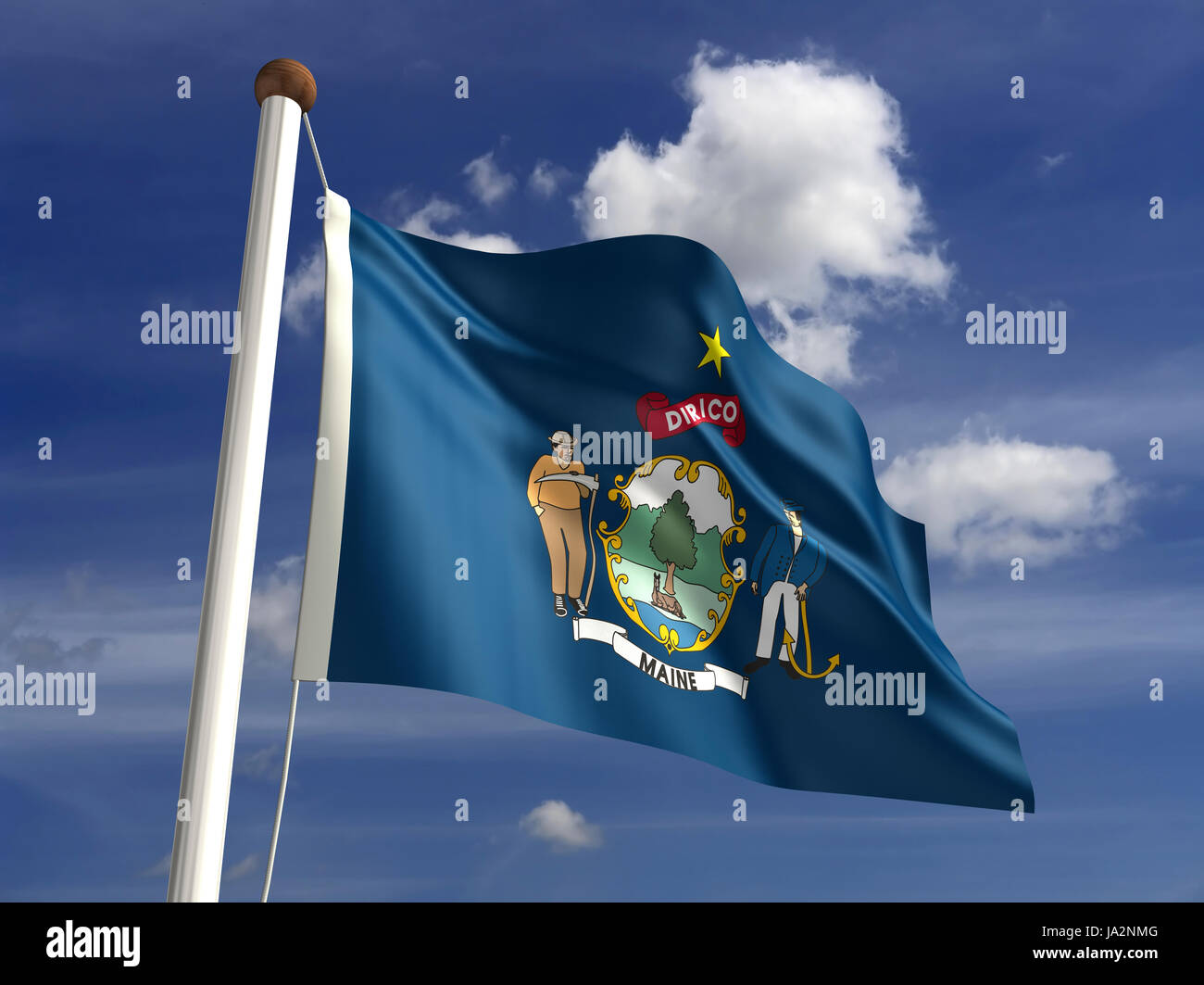 Isolato, americano, Stati Uniti d'America, all'aperto, bandiera, pole, banner, membro, wave, segno, Foto Stock