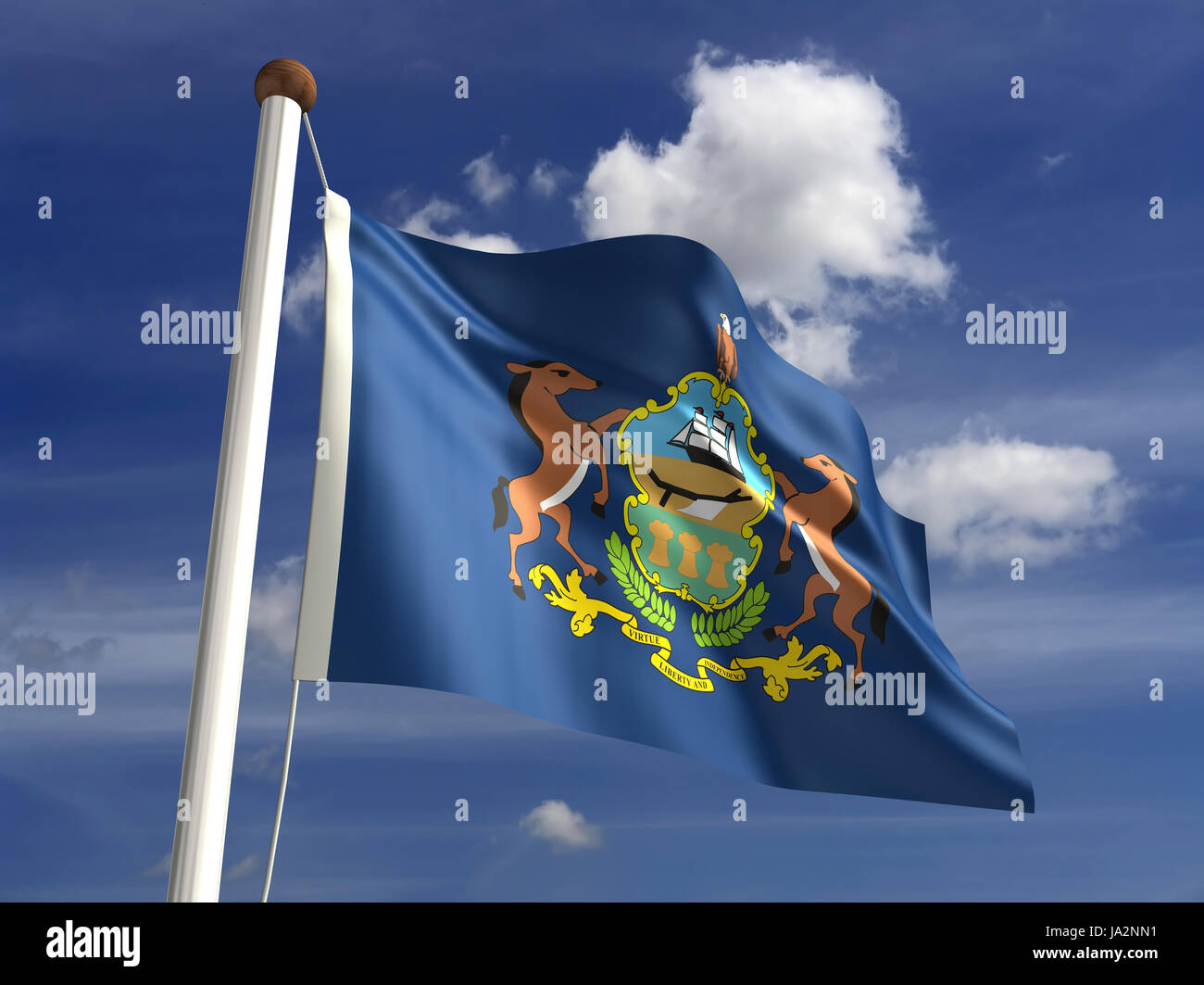 Isolato, americano, Stati Uniti d'America, all'aperto, bandiera, pole, banner, membro, wave, segno, Foto Stock