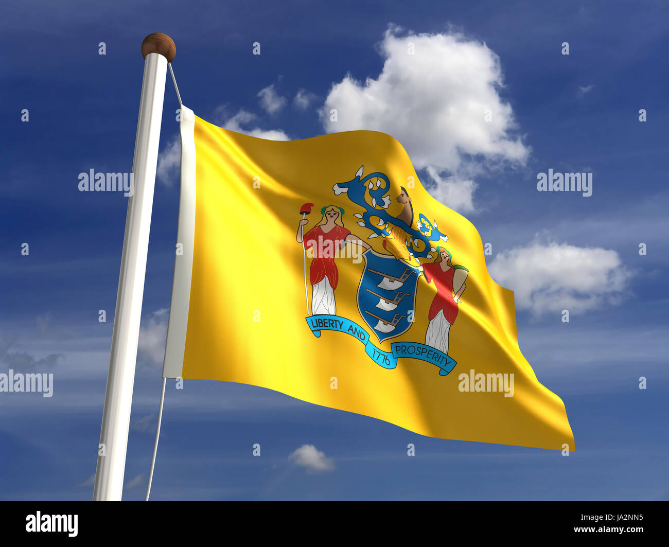 Isolato, americano, Stati Uniti d'America, all'aperto, bandiera, pole, banner, membro, wave, segno, Foto Stock