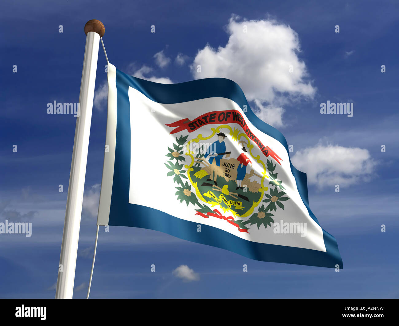 Isolato, americano, Stati Uniti d'America, all'aperto, bandiera, pole, banner, membro, wave, segno, Foto Stock