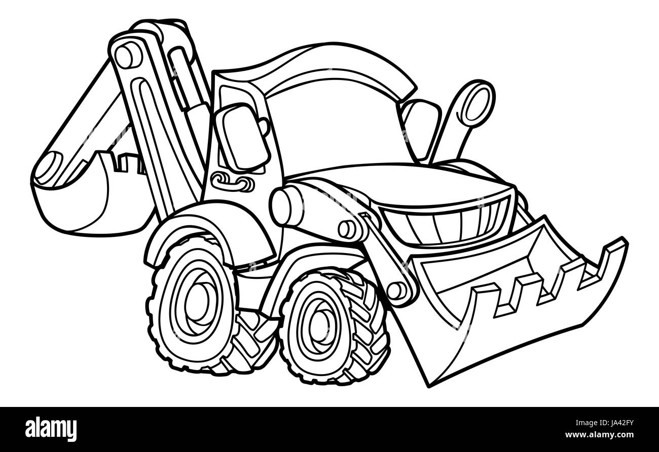 Escavatore Bulldozer costruzione veicolo cartoon Foto Stock