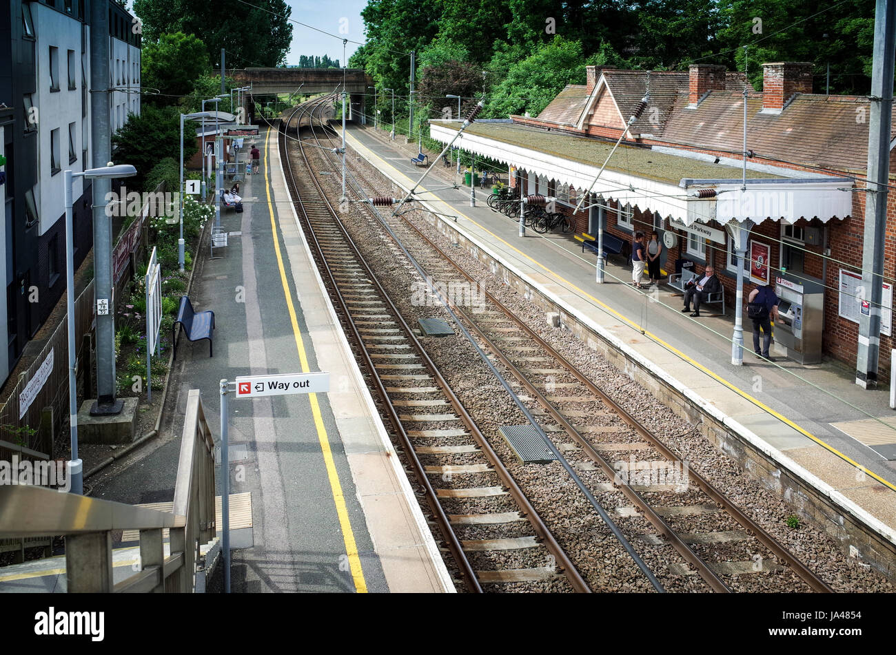 Whittlesford Parkway station a pochi chilometri a sud di Cambridge. La stazione principale è la fermata della linea da Cambridge a Londra Liverpool Street. Foto Stock