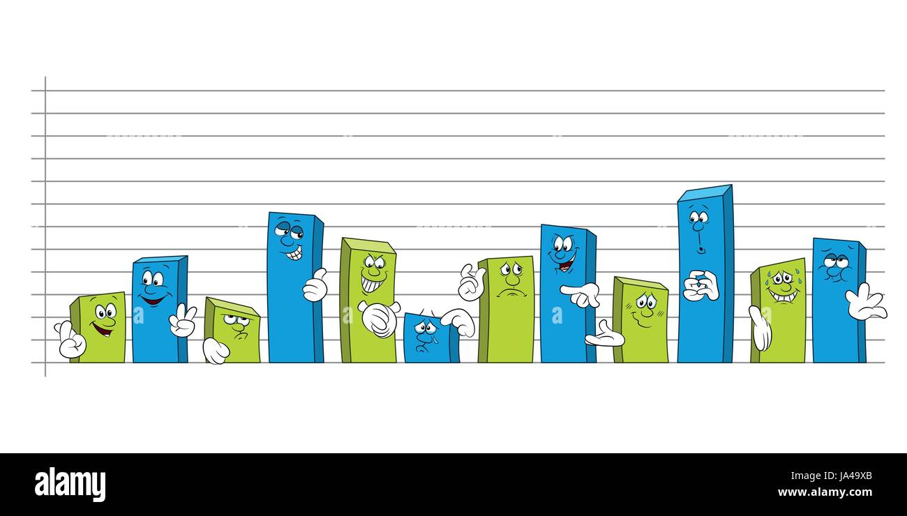 Grafico a barre con il cartoon volti e mani Illustrazione Vettoriale