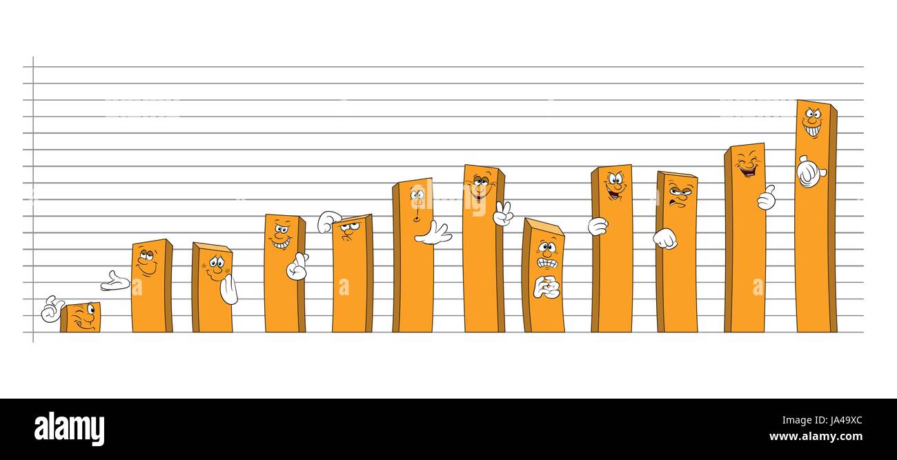 Grafico a barre con il cartoon volti e mani Illustrazione Vettoriale