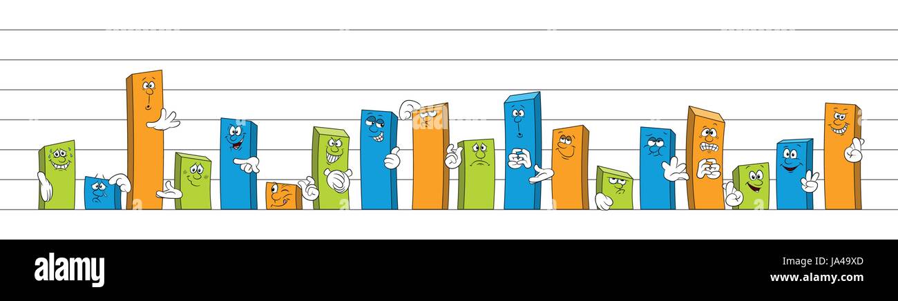 Grafico a barre con il cartoon volti e mani, panorama Illustrazione Vettoriale