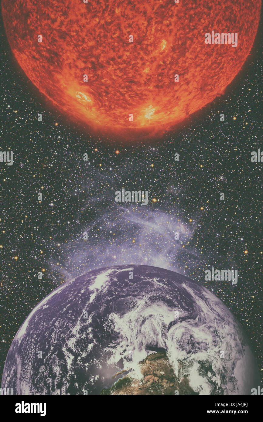 Sistema solare - il pianeta Terra. La terra è il più grande e il più denso dei pianeti interni. Ha un satellite naturale, la luna. Gli elementi di questa immagine fur Foto Stock