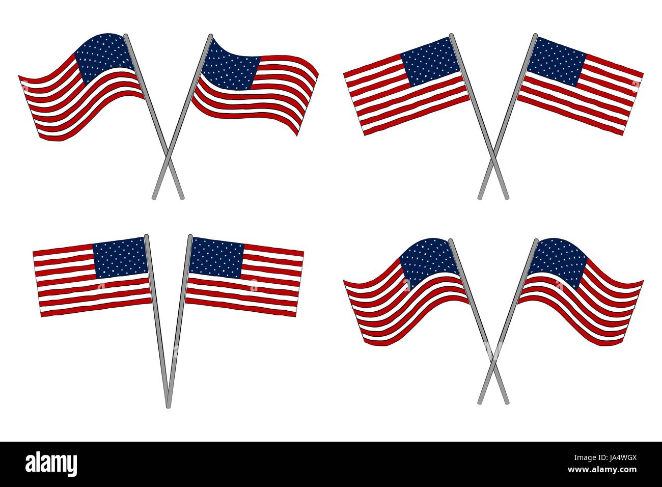 USA le bandiere set di due. 4 Luglio il giorno di indipendenza di sfondo vettoriale. Illustrazione Vettoriale