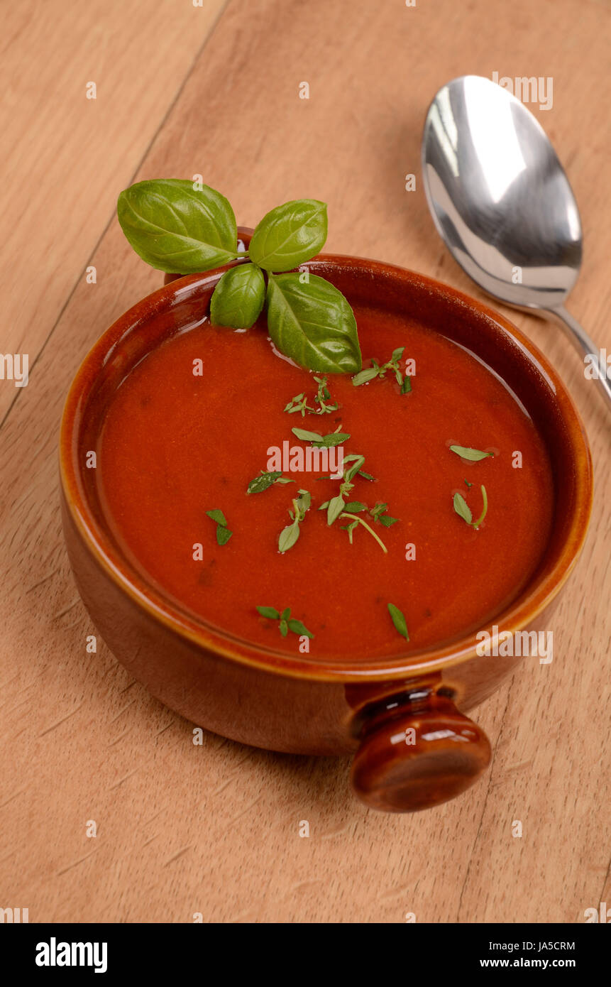 Minestra di pomodoro, rot, ristorante, alimentari, aliment, vuoto, europeo, caucasica, acqua, Foto Stock