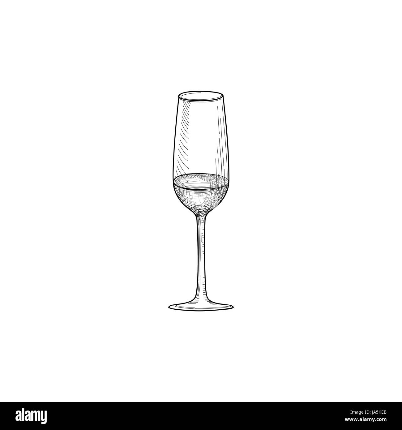 Mezzo pieno di vino. vetro incisione illustrazione della Wineglass. vetreria segno Illustrazione Vettoriale