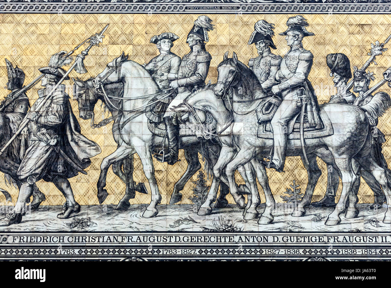 Dresda Fürstenzug dettaglio, Dresden la Processione dei Principi, storico muro nella Città Vecchia, Germania, Europa Foto Stock