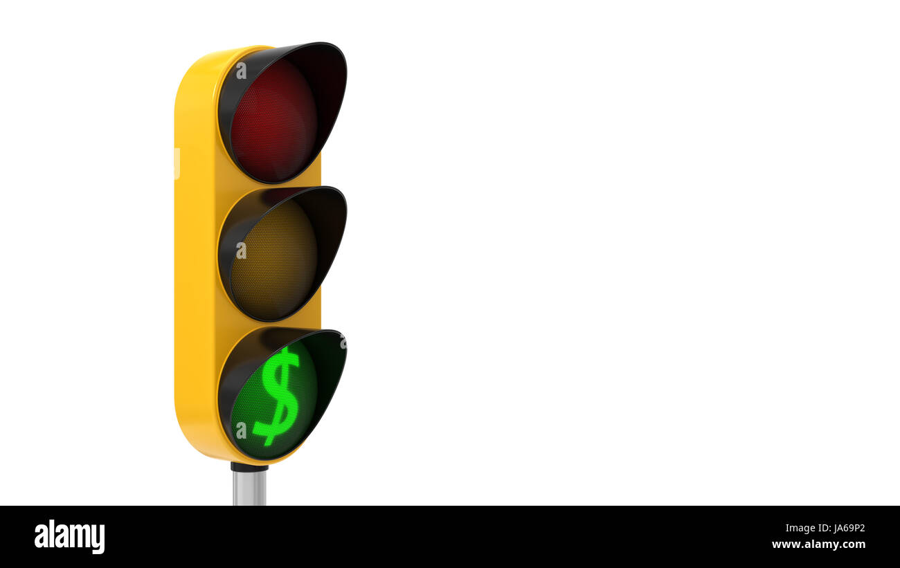 3d illustrazione del semaforo. progettazione concettuale con il simbolo del dollaro. Adatto per economia e business temi. Foto Stock