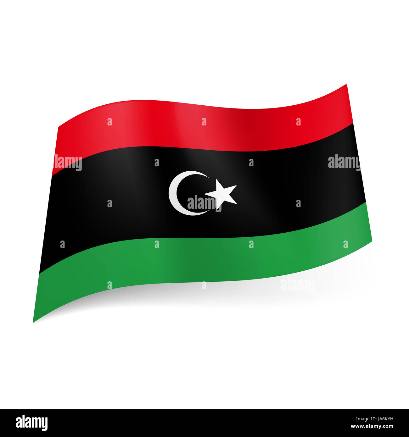 Bandiera Nazionale della Libia: rosso, verde e nero strisce orizzontali,  bianco falce di luna e stella sul campo centrale Foto stock - Alamy