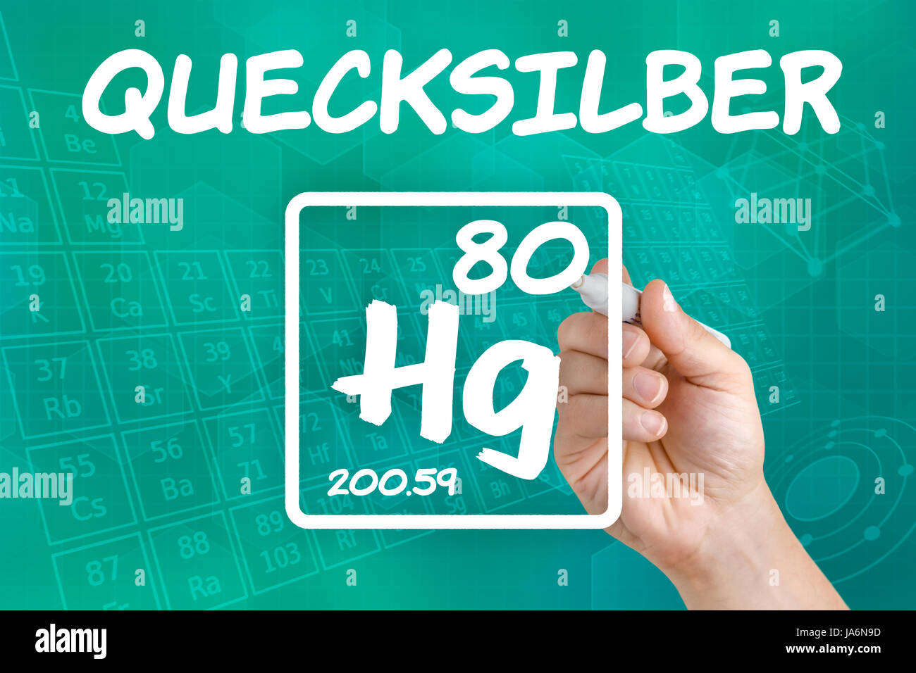 Simbolo dell'elemento chimico il mercurio Foto Stock