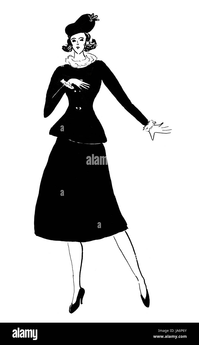 Donna, gonna, camminare, andare, andando, passeggiate, istruzione, storico, moda, modello Foto Stock