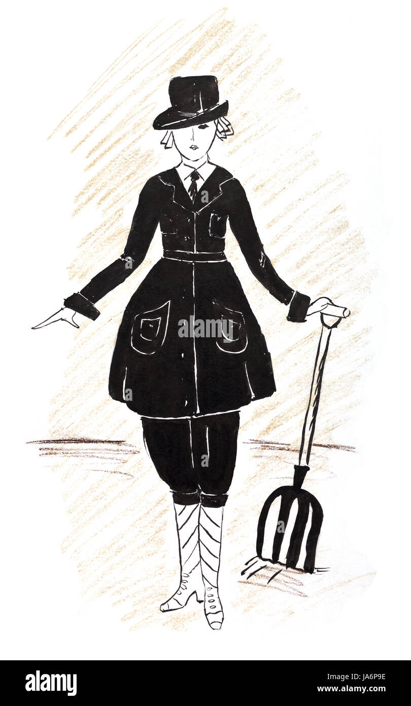 Donna, camminare, andare, andando, passeggiate, istruzione, storico, moda, modello di progettazione, Foto Stock