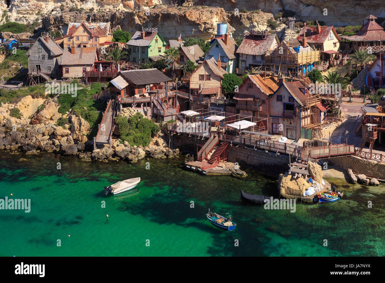 Famoso Popeye Village at Anchor Bay, Malta Foto Stock