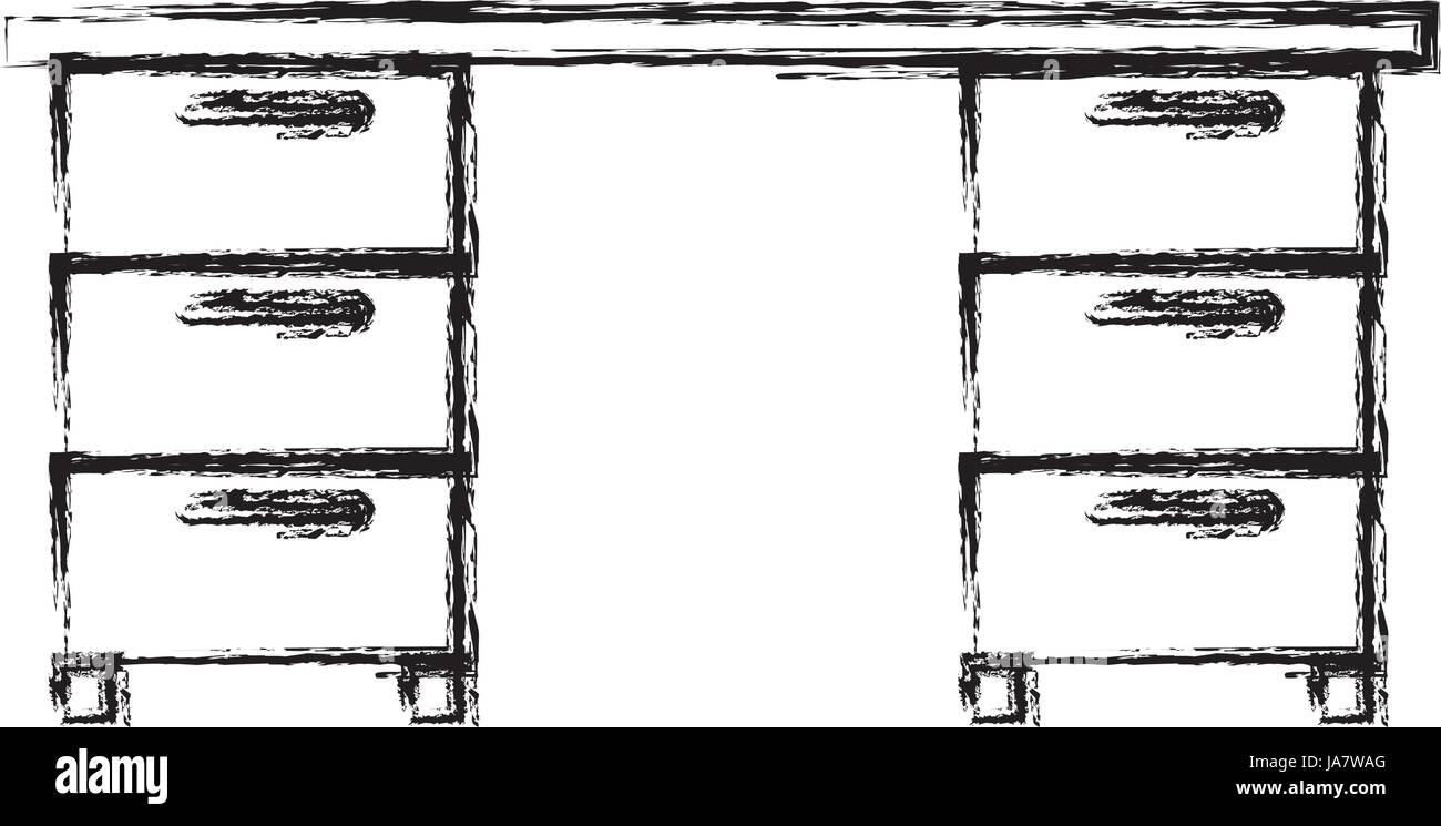 Monocromatico silhouette sfocata del legno e di scrivania da ufficio Illustrazione Vettoriale