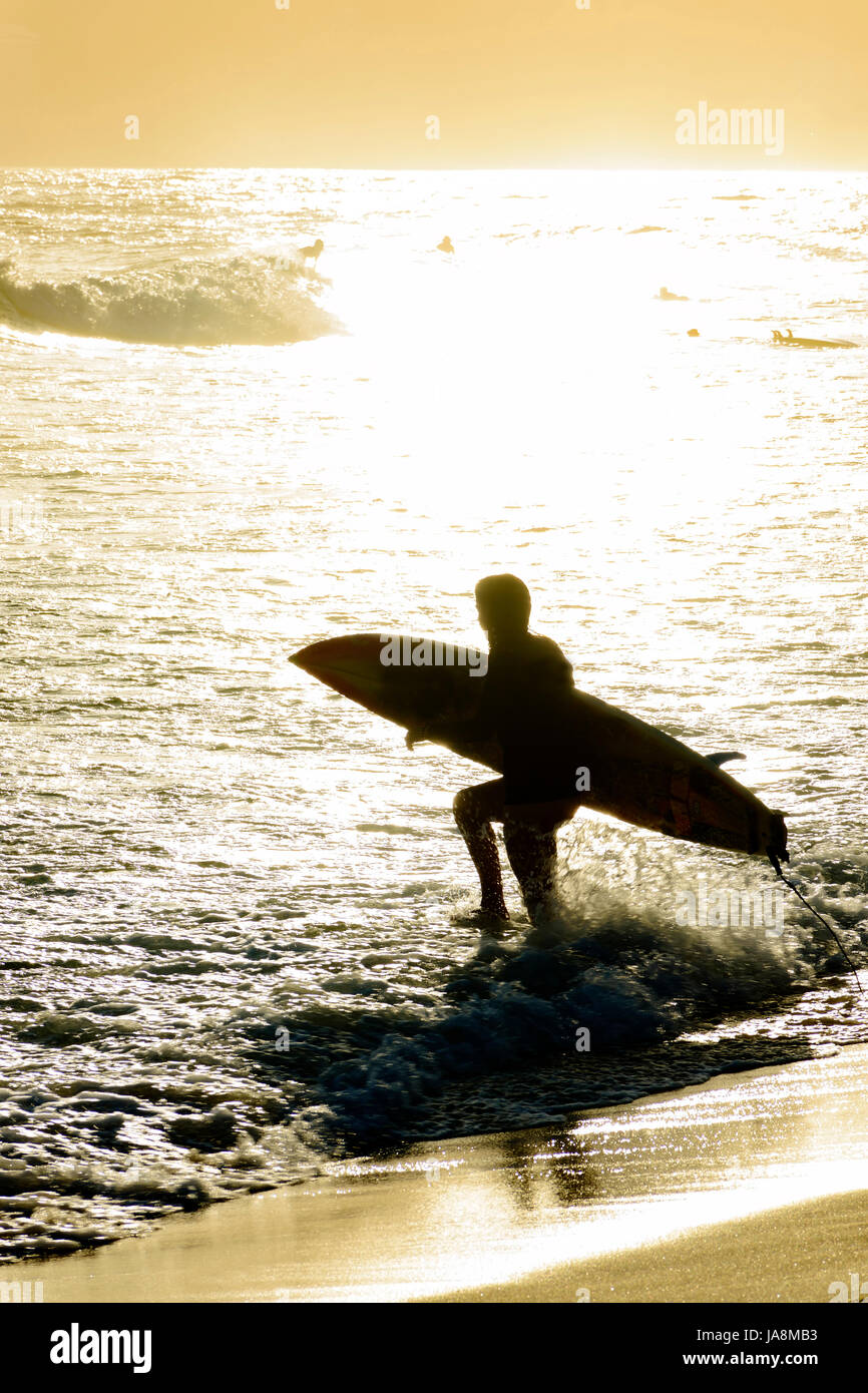 Surf durante l'estate tramonto a Ipanema beach in Rio de Janeiro Foto Stock