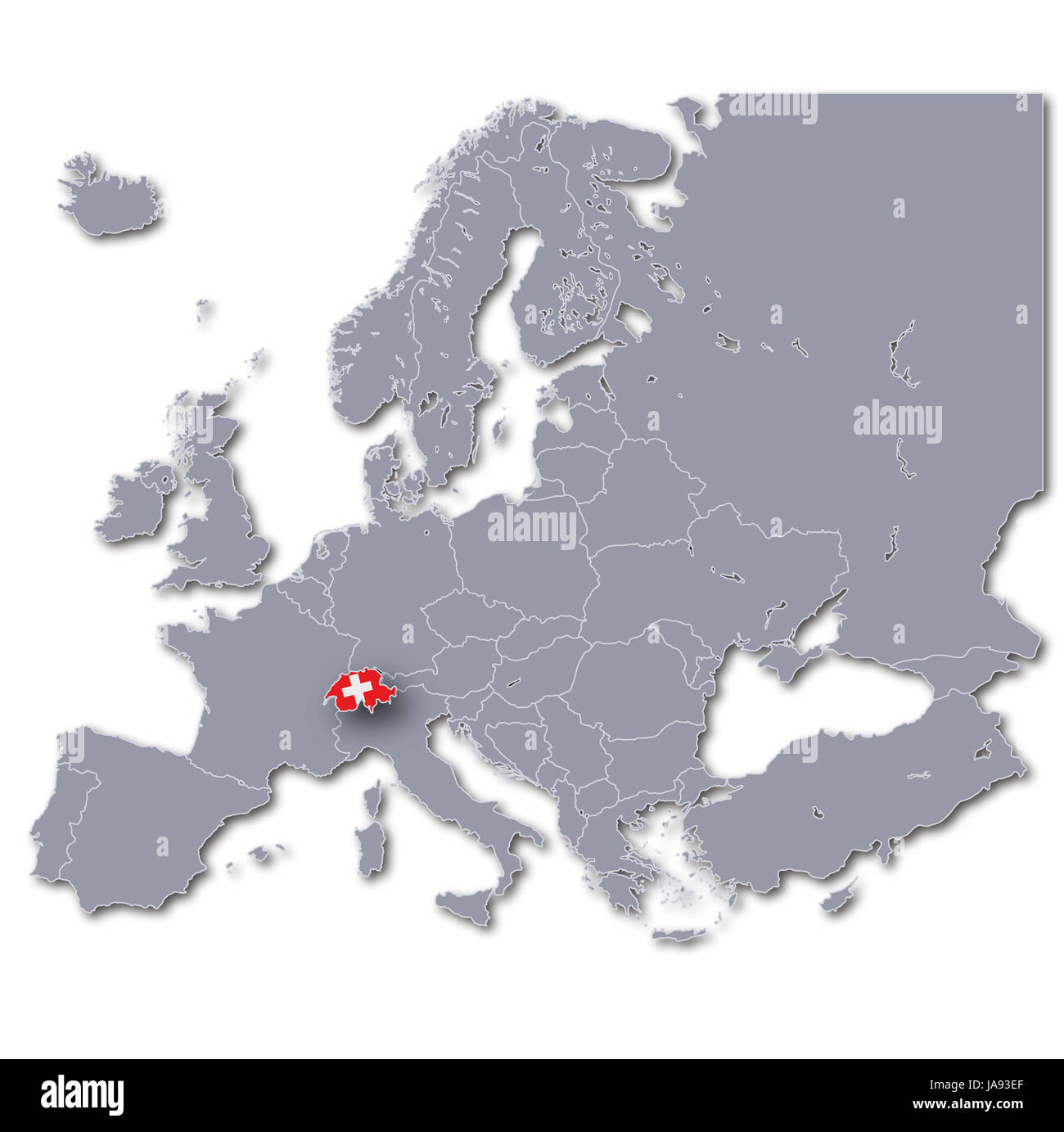 Mappa di Europa con la Svizzera Foto stock - Alamy