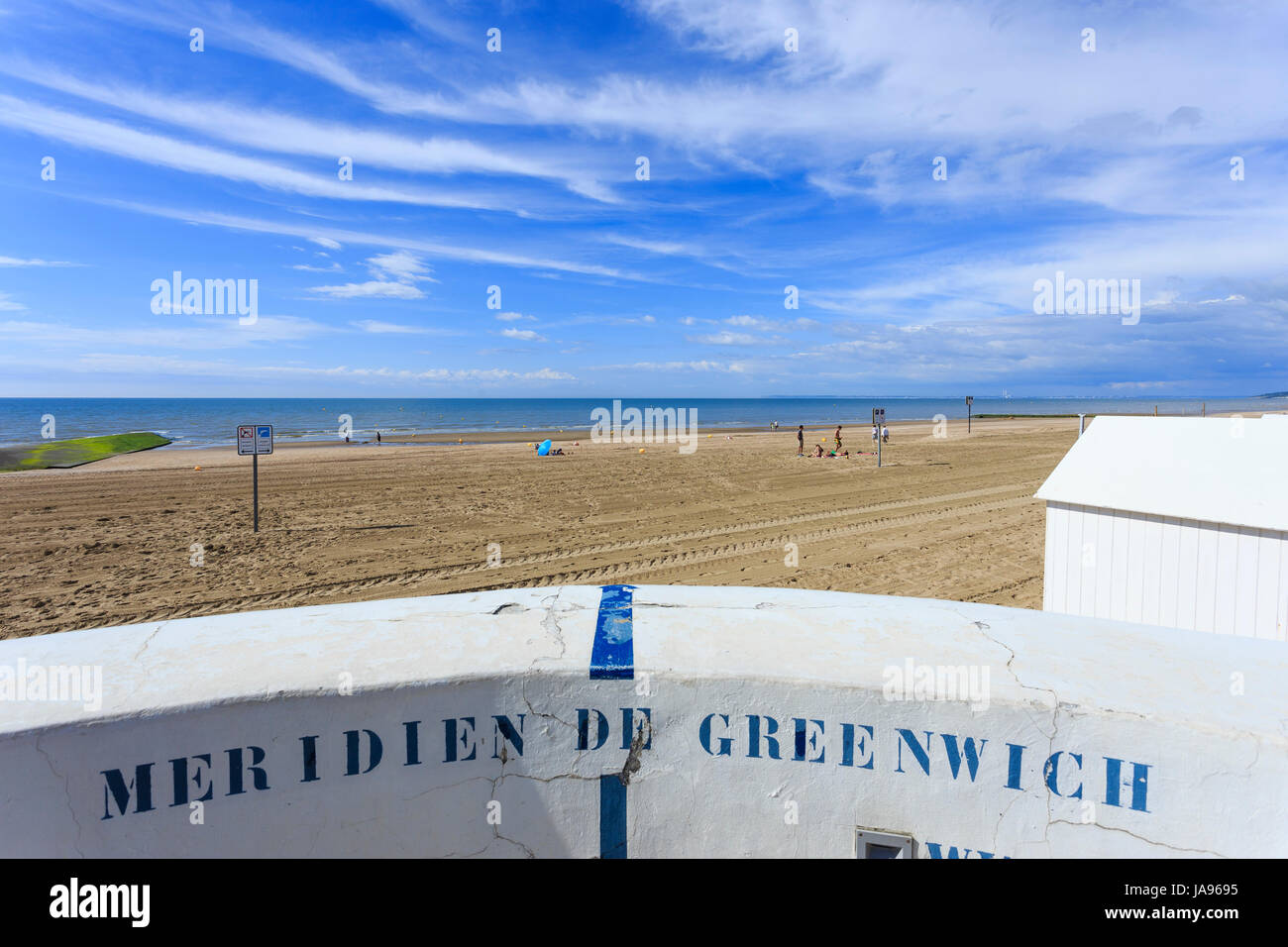 Francia, Calvados, Villers sur Mer, la posizione del primo meridiano di Greenwich meridien) Foto Stock