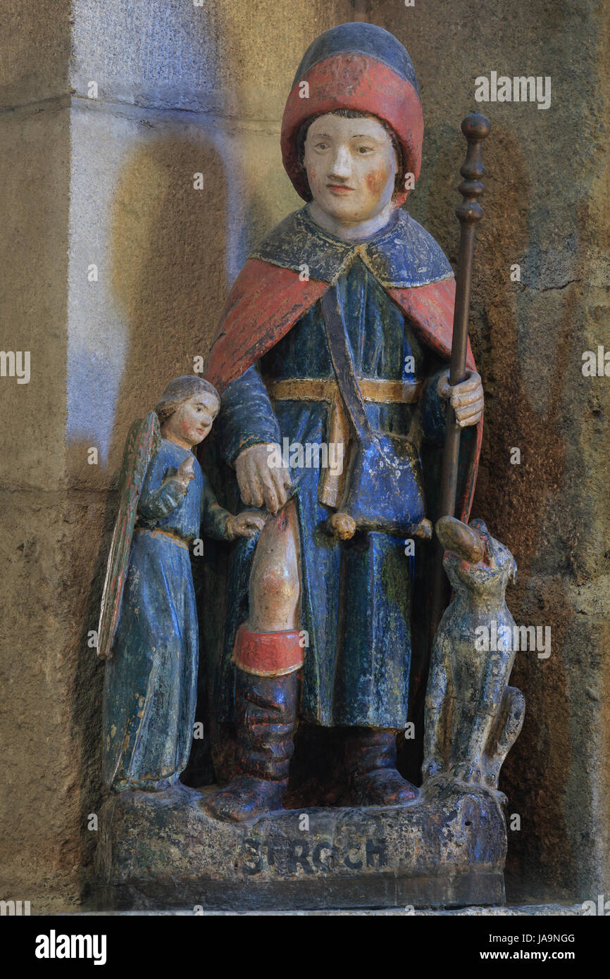 Francia, Haute Vienne, Saint-Junien, collegiata Saint Junien, Saint Roch statua Foto Stock