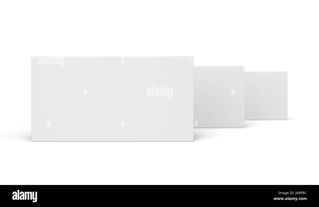 Tre 3d rendering caselle vuote, isolato sfondo bianco Foto Stock