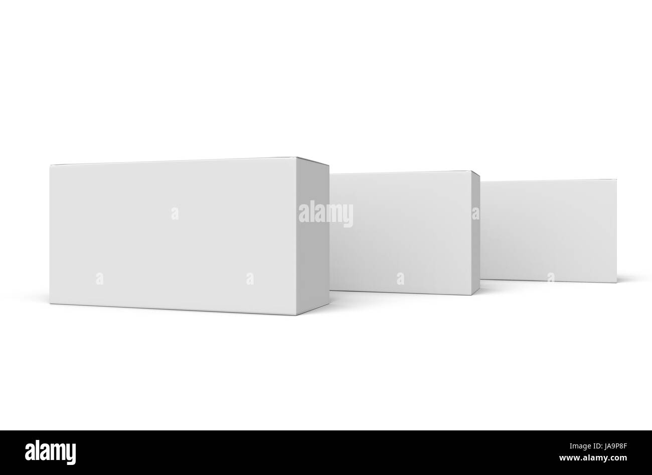 Tre 3d rendering caselle vuote, isolato sfondo bianco Foto Stock