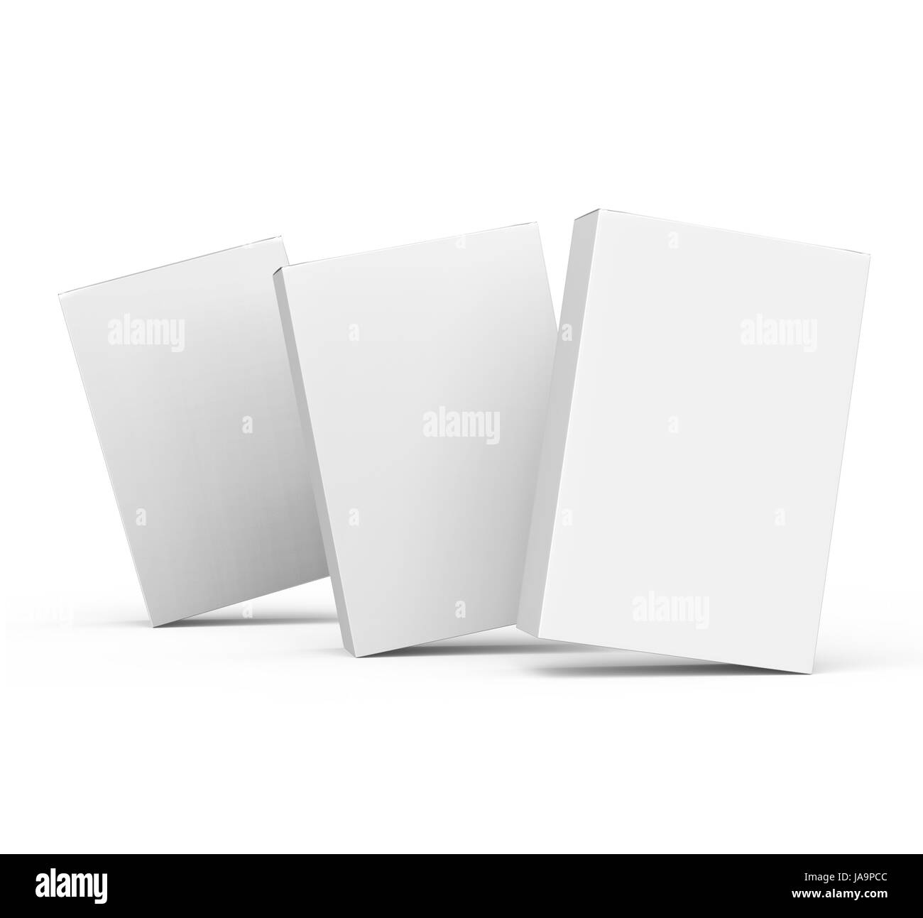 Tre 3d rendering caselle vuote, isolato sfondo bianco Foto Stock