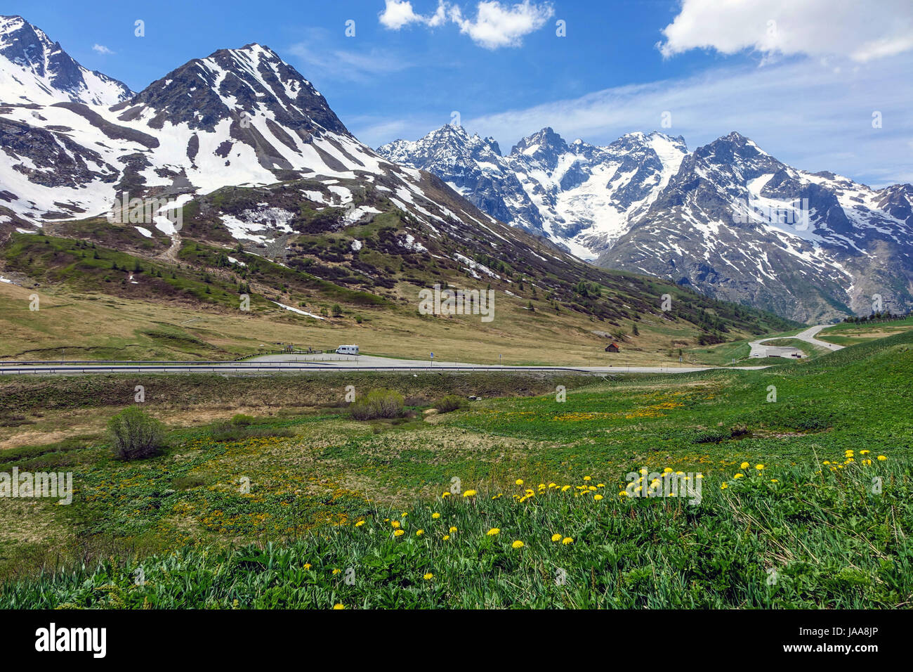 I ghiacciai e le vette del Col de Lautaret Lauteret e Ecrin montagne, le Alpi francesi Foto Stock