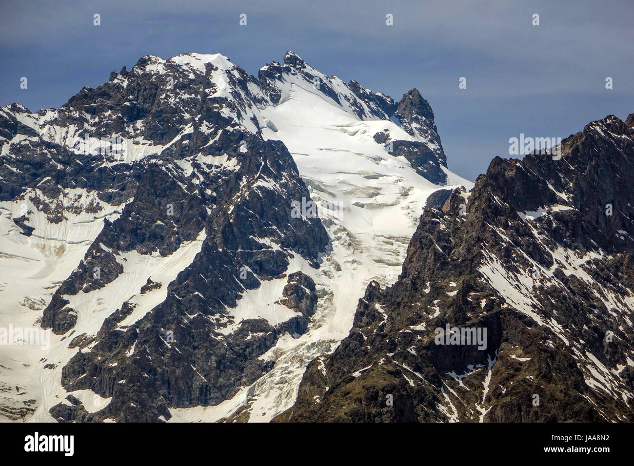 I ghiacciai e le vette del Col de Lautaret Lauteret e Ecrin montagne, le Alpi francesi Foto Stock