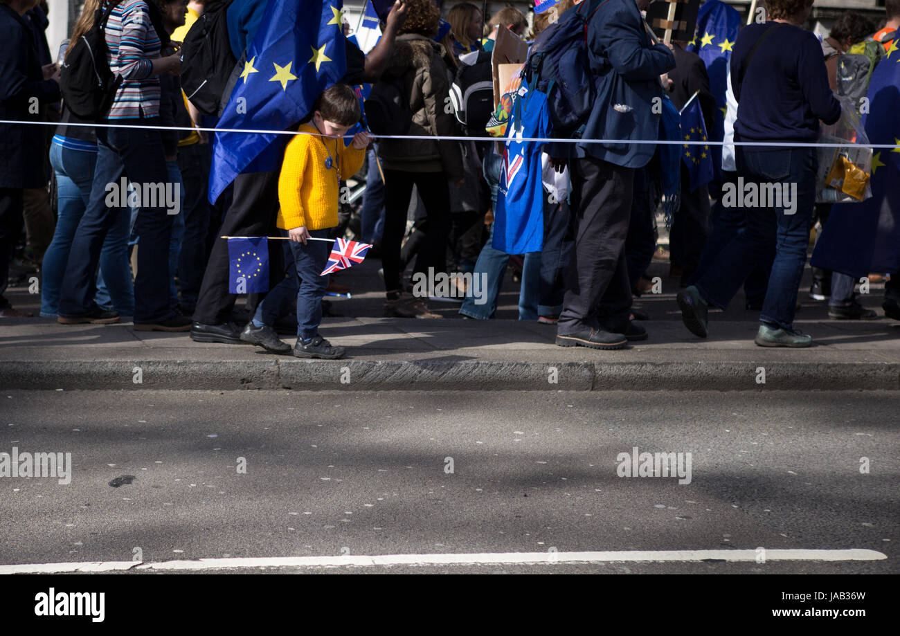 Unite per l'Europa protesta Londra 25 Marzo 2017 Foto Stock