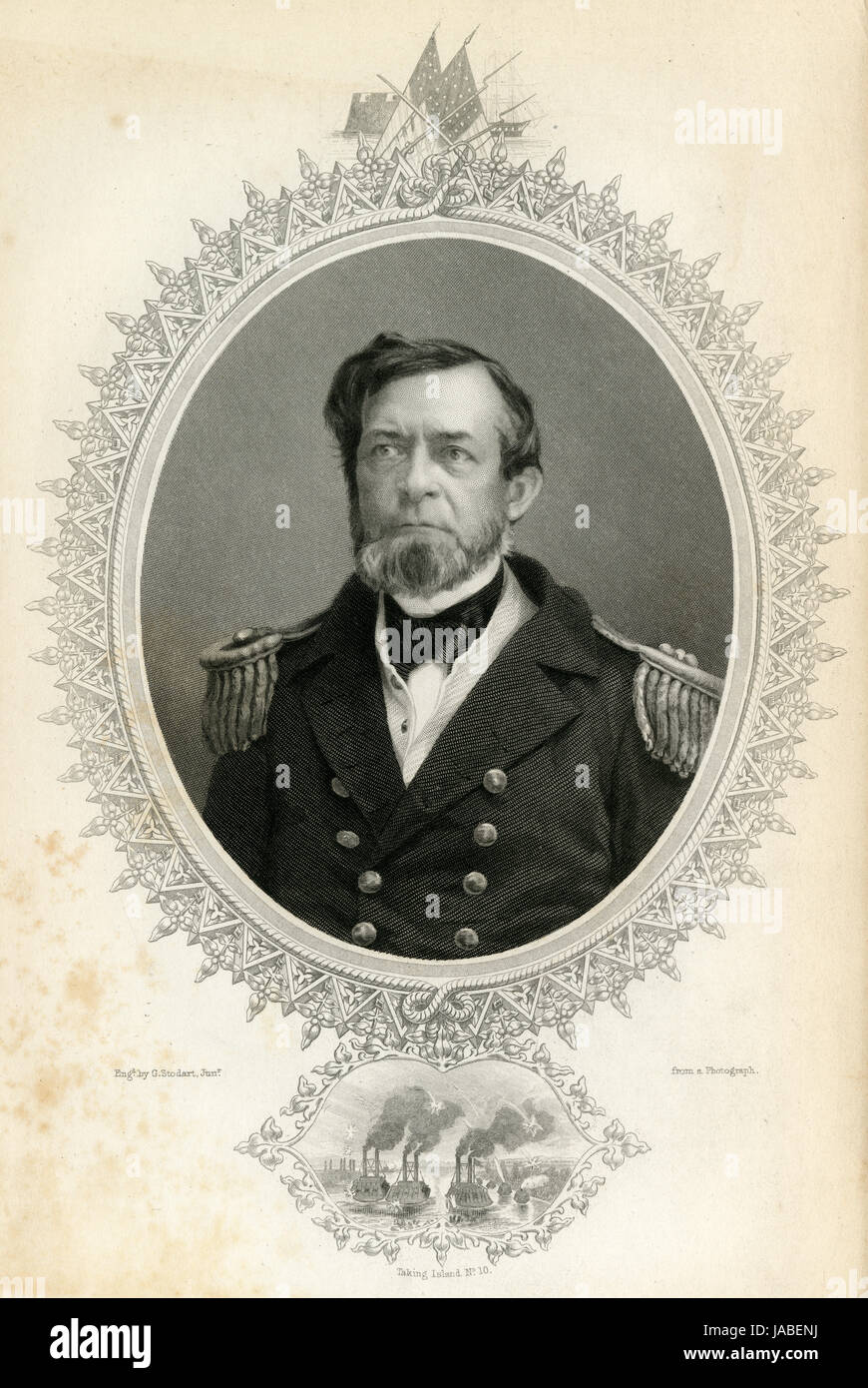 Antique c1860 incisione, Andrew Hull Foote. Andrew Hull Foote (1806-1863) era un americano ufficiale della marina che è stato notato per il suo servizio nella Guerra Civile americana e anche per i suoi contributi a varie riforme navale negli anni prima della guerra. Fonte: incisione originale. Foto Stock