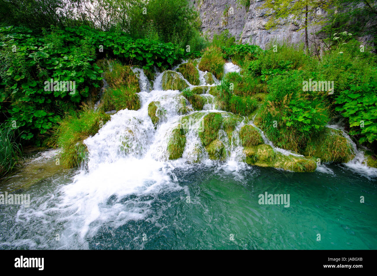 I laghi di Plitvice, Croazia. Parco naturale con cascate e acqua turchese Foto Stock