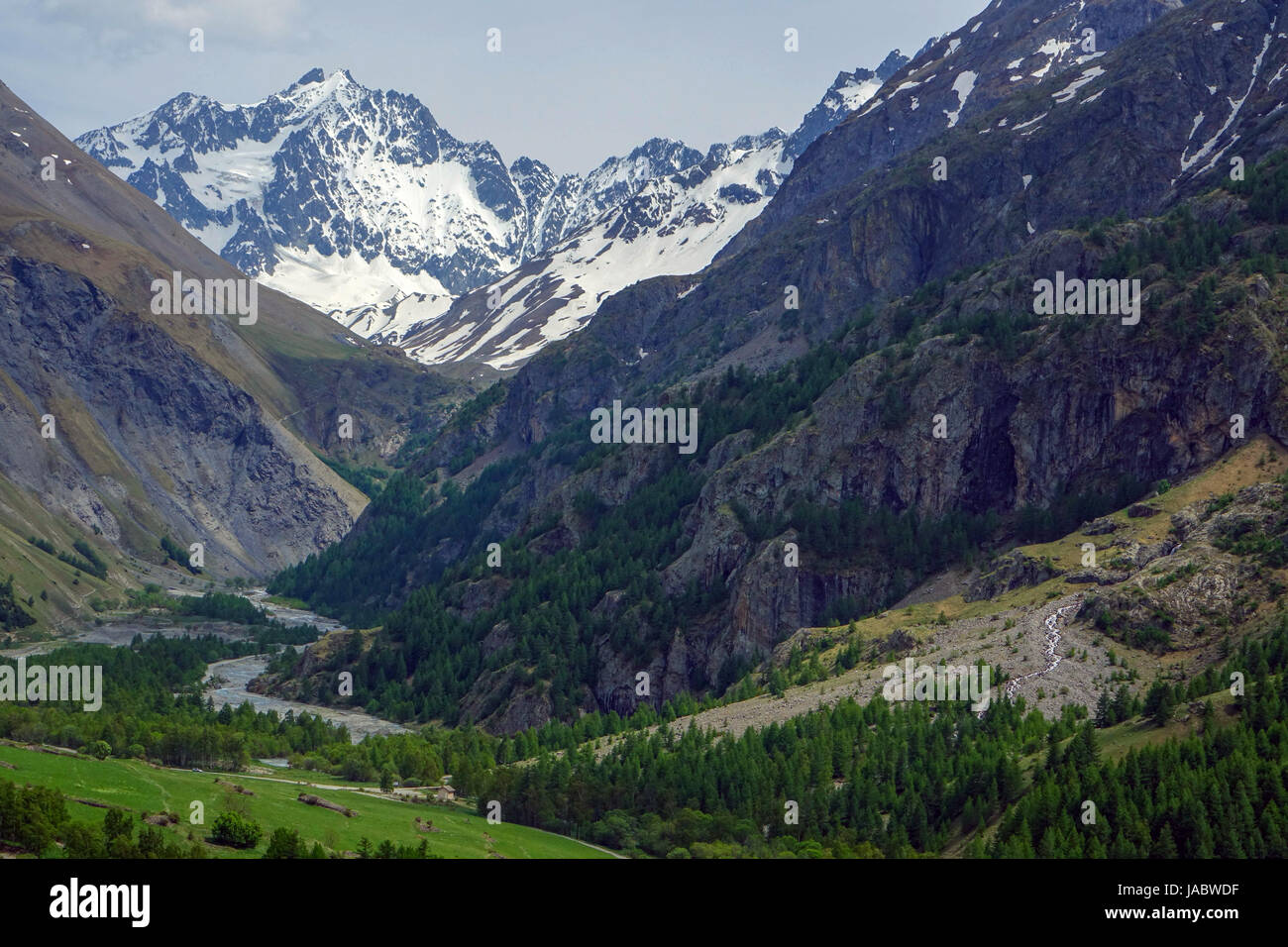 I ghiacciai e le vette del Col de Lautaret Lauteret e Ecrin montagne, le Alpi francesi Foto Stock