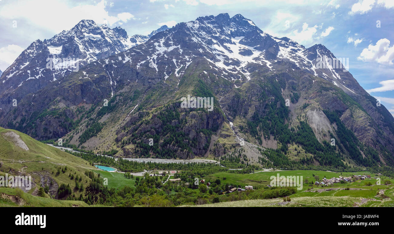I ghiacciai e le vette del Col de Lautaret Lauteret e Ecrin montagne, le Alpi francesi Foto Stock