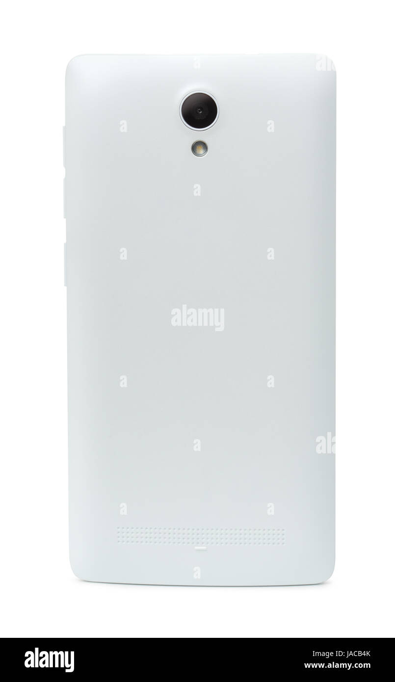 Lato posteriore dello smartphone isolato su bianco Foto Stock