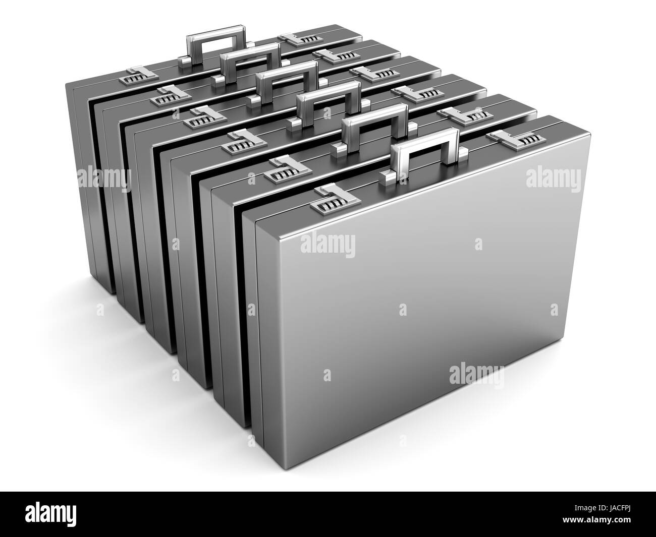 Una fila di Briefacses isolato su bianco. 3D reso illustrazione. Foto Stock