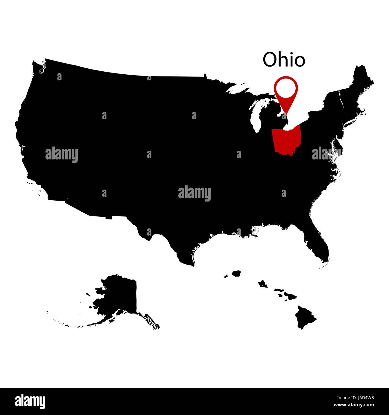 Mappa degli Stati Uniti stato dell'Ohio Illustrazione Vettoriale