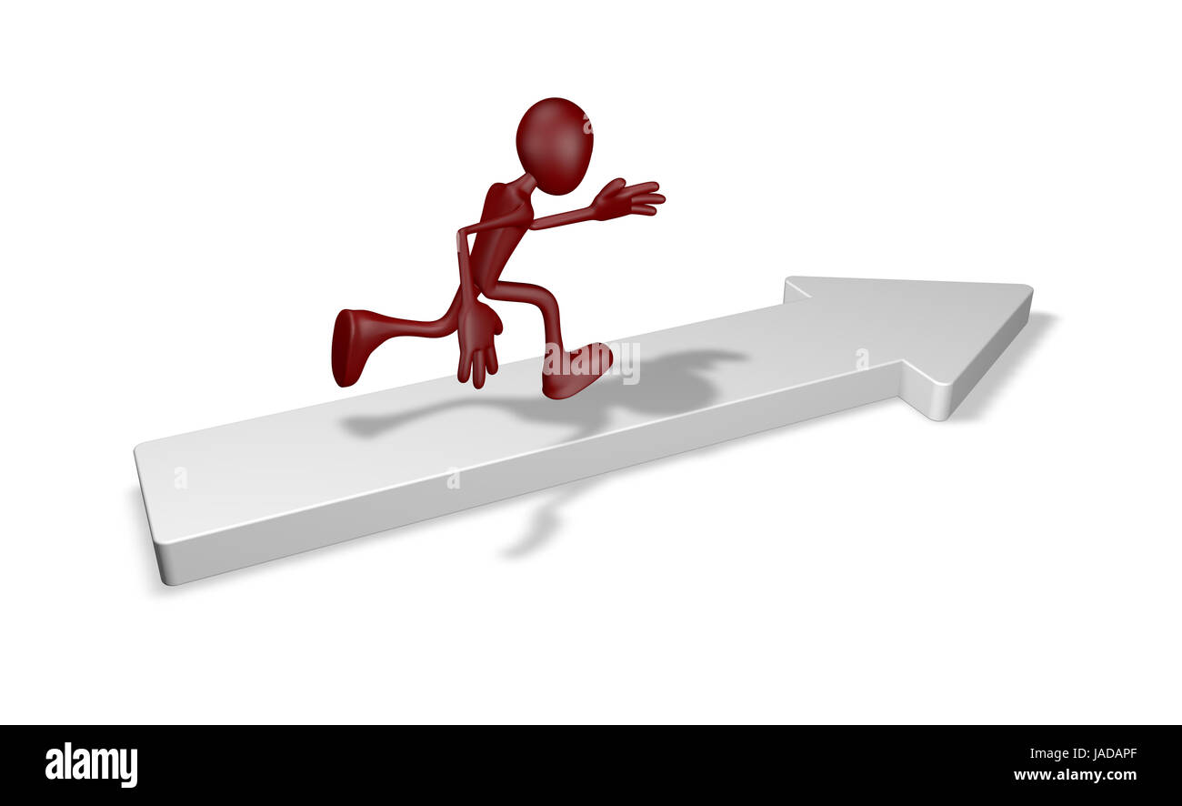 Cartoonfigur rennt auf pfeil - 3d illustrazione Foto Stock