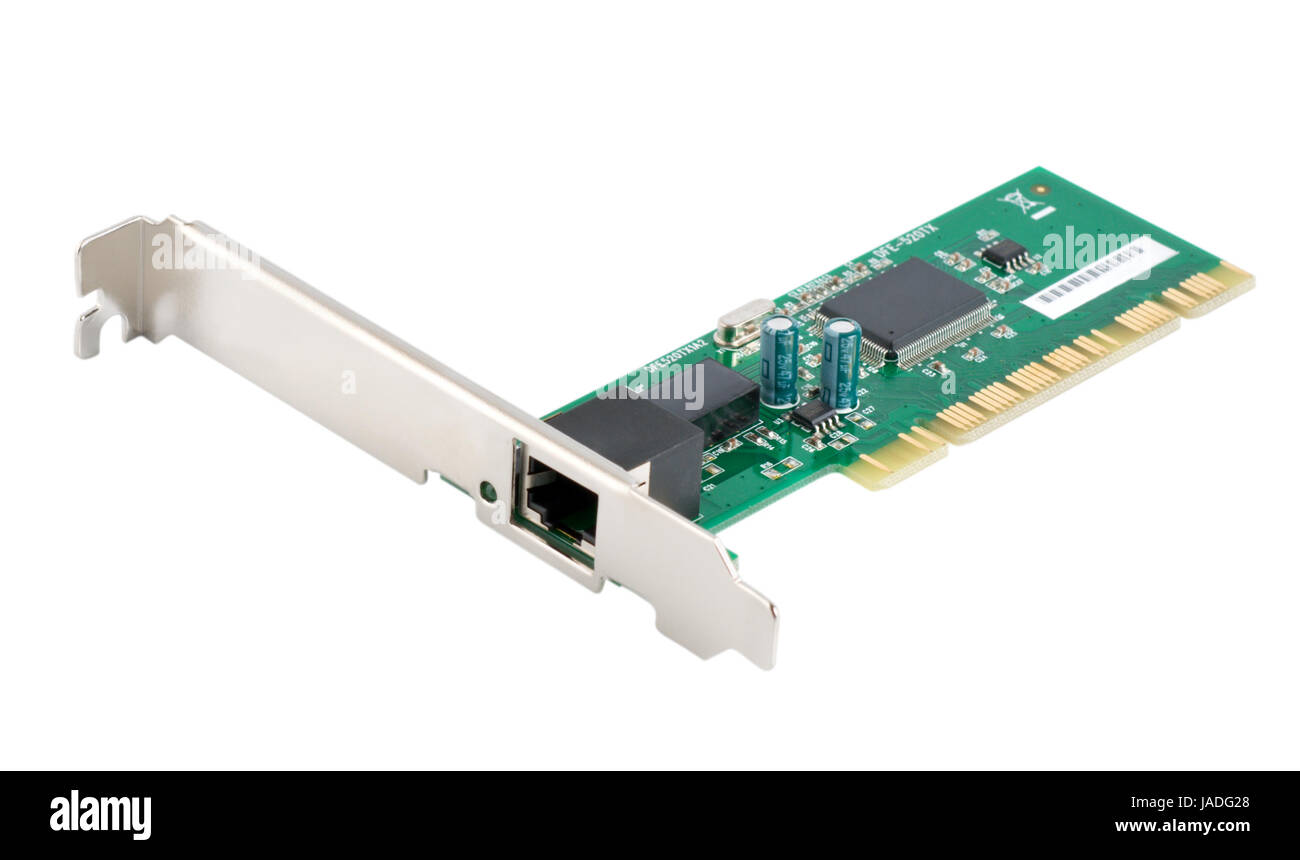 Scheda di rete contro il bianco. Il file contiene il percorso di clipping. Foto Stock