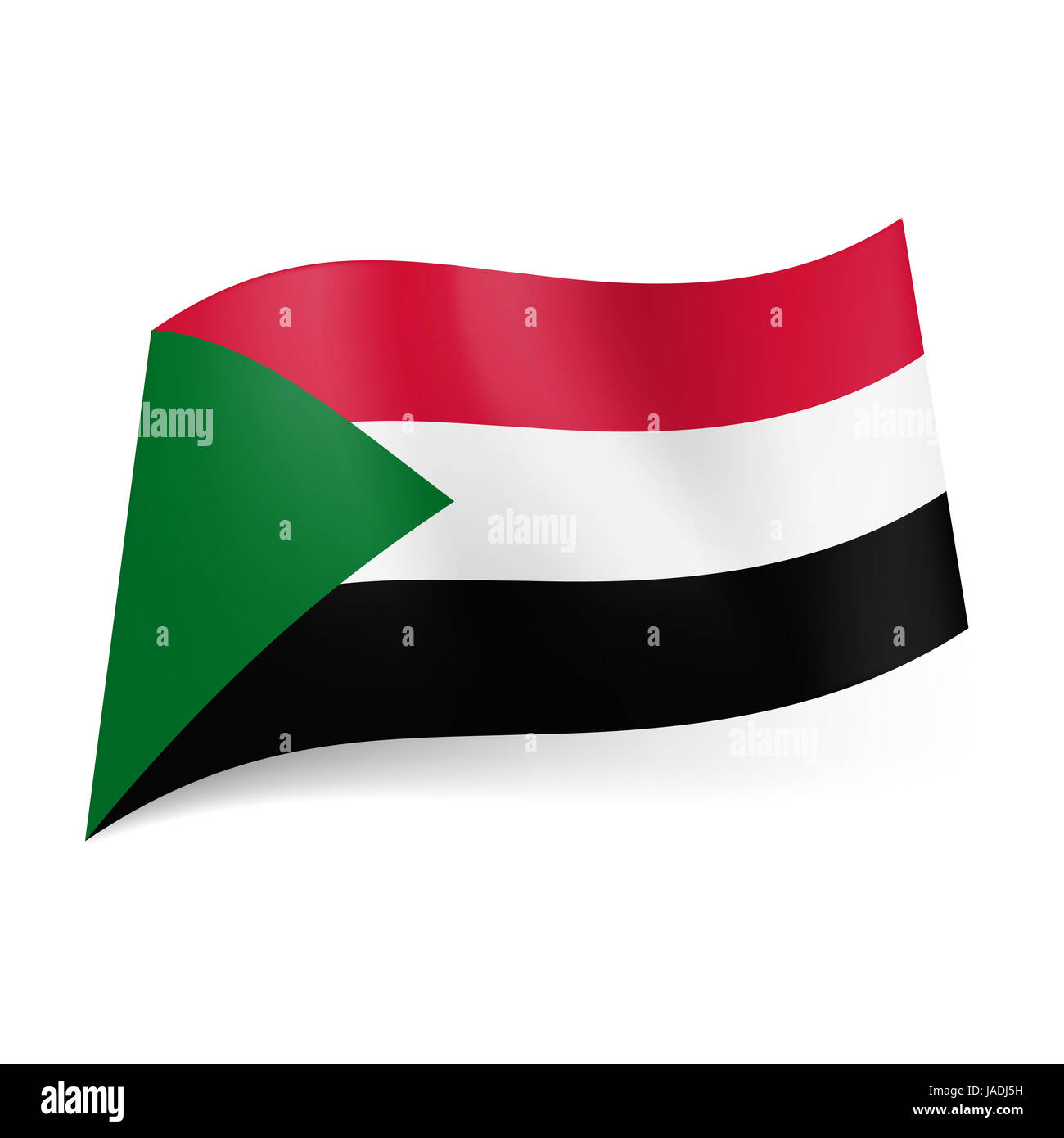 Bandiera nazionale del Sudan: rosso, bianco e nero a strisce orizzontali  con triangolo verde sul lato sinistro Foto stock - Alamy