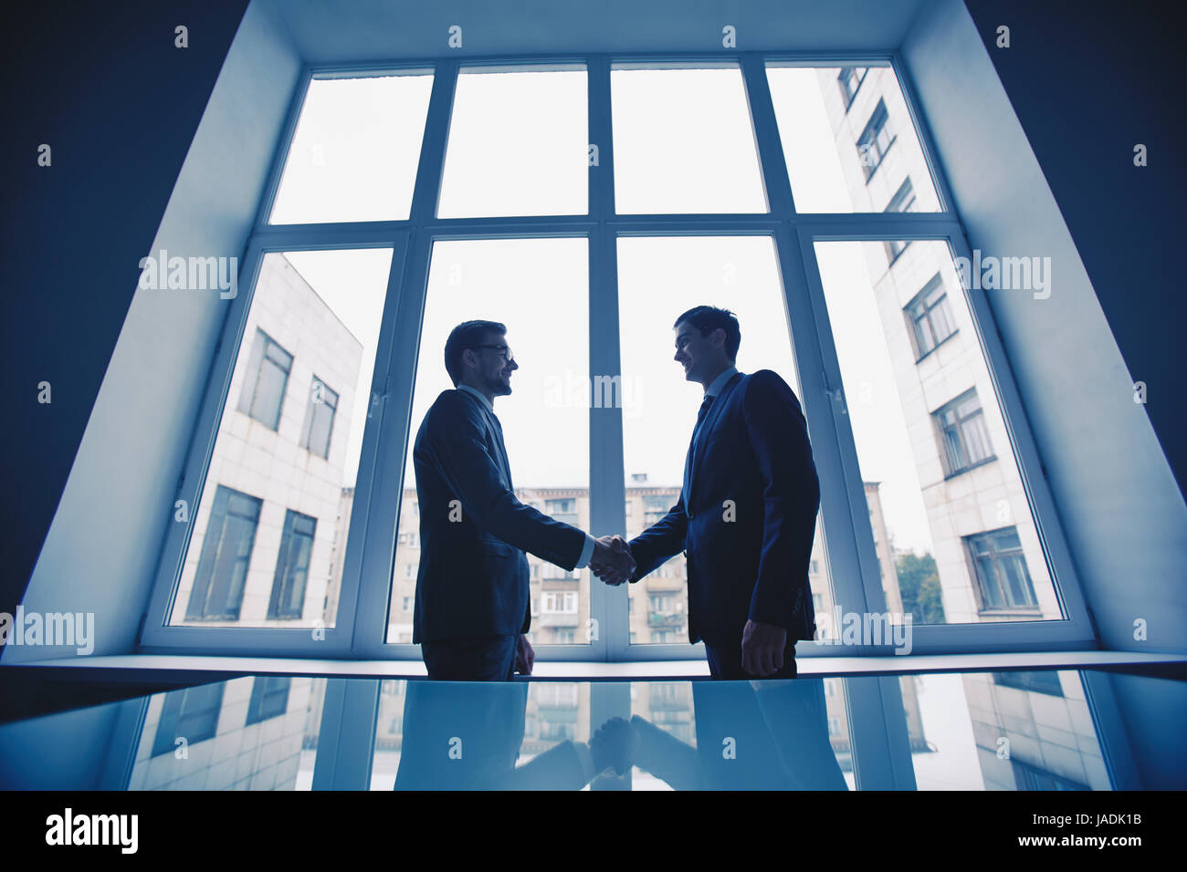 Foto di uomini d'affari di successo lo handshaking dopo la sorprendente deal Foto Stock