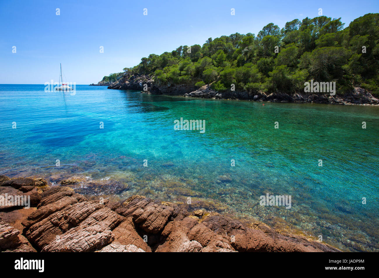 Ibiza Cala Mestella Mastella a Santa Eulalia del Rio a isole baleari Foto Stock