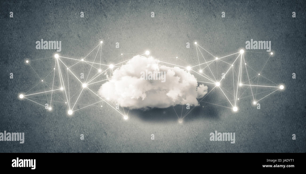 Le tecnologie wireless per la connessione e la condivisione dei dati come abstrac Foto Stock